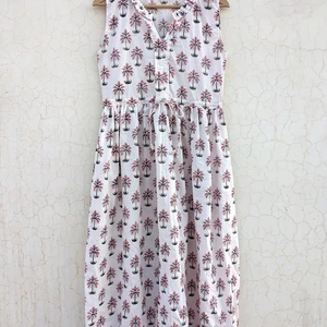 Hand Block Printed Maxi Dress Floral Cotton Chiffon Winter and Autumn Sustainable Solid Pattern