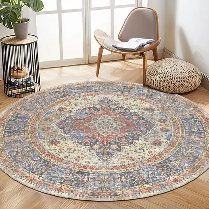 Popular Custom Design Persian Area Round Rugs Classic Pattern Nylon Printed Non Slip Floor Carpet Alfombras for Living Room