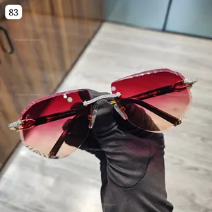 Luxurious D Color VVS Clarity Moissanite Diamond Red Shadow Iced Glass Anti-Reflective Stainless Frame Men Trendy Hip Sunglasses
