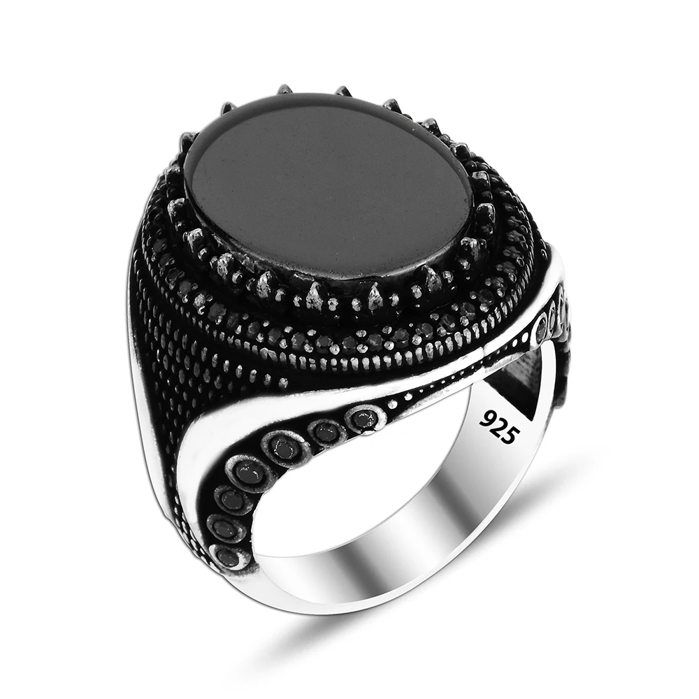 Trendy Art Design Onyx Luxury Men Ring 925 Silver Jewelry Wholesale