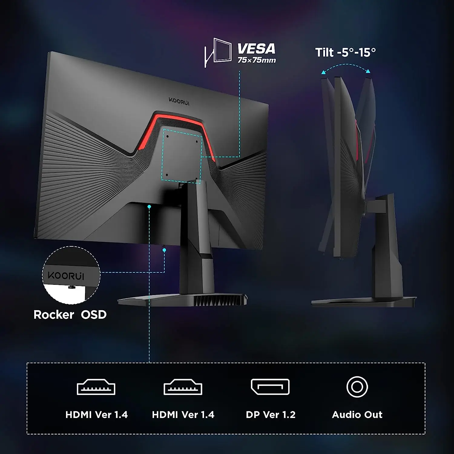 KOORUI 24.5インチゲーミングモニター、FHD 1080P 144Hz/170Hzフレーム