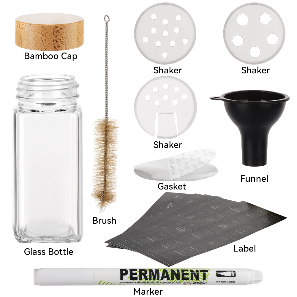 Custom 4oz 6oz 120ml Spice Packaging Set Pepper Seasoning Condiment Glass Spice Jar with Marker and Label