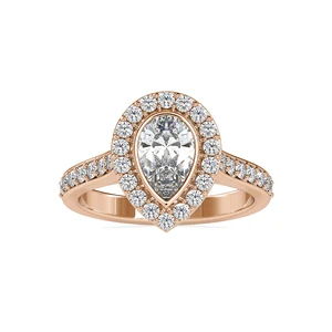 Top Selling 1.00 Ct Pear Cut Moissanite Engagement Wedding Ring 14K Yellow Gold Fine Rings Wholesale Eternity Vermeil
