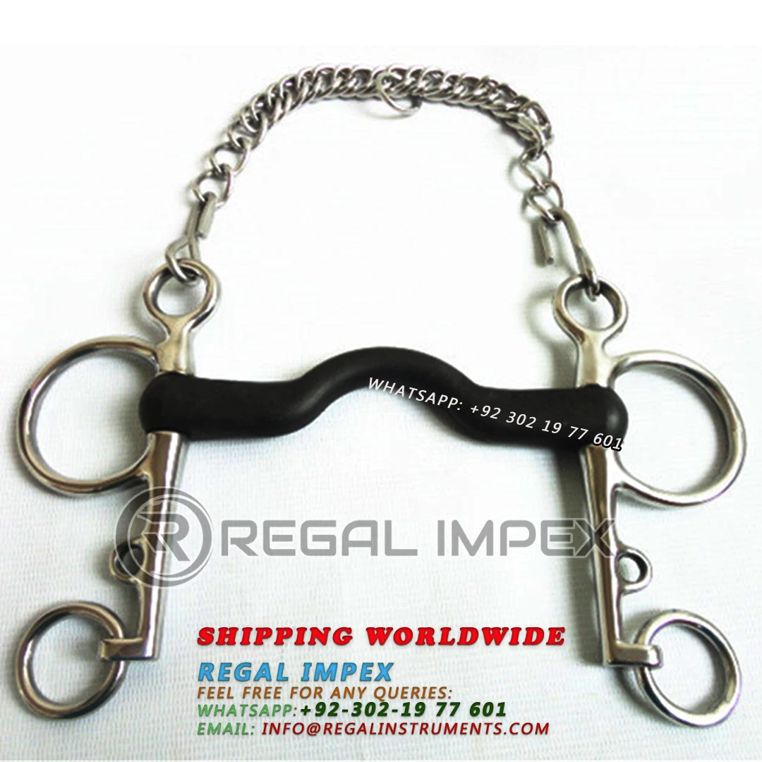 Horse Bit Pelham Stainless Steel Bit Rubber Covered Mouth With Hooks