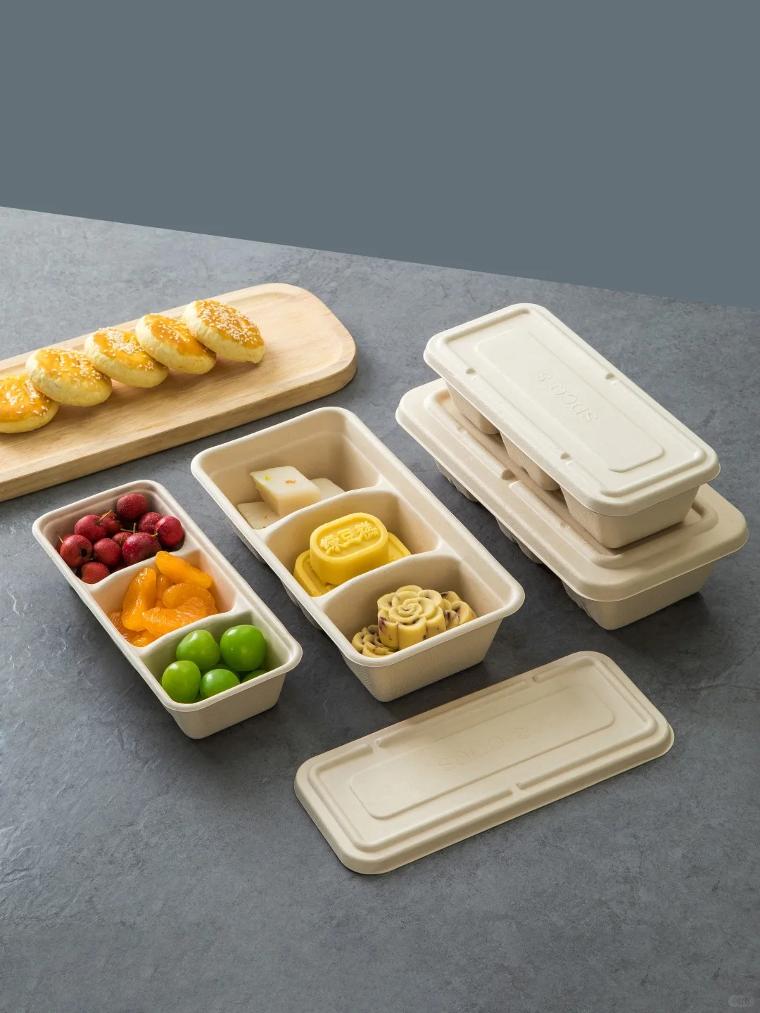 Corn Starch Bento Compartment Eco Friendly Packaging Disposable ...