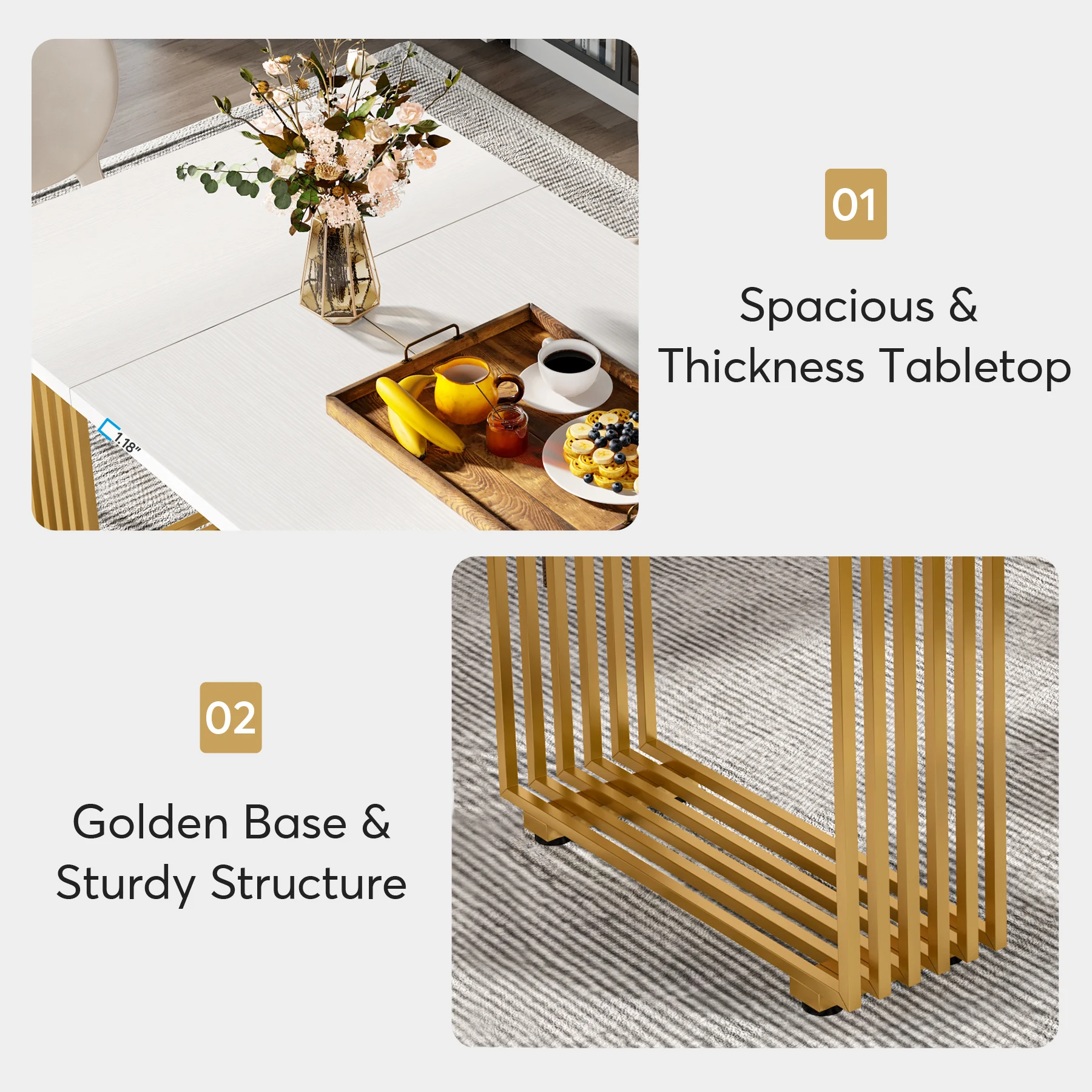 Tribesigns 70.8 Inches Rectangular Dinner Table Long White Modern ...