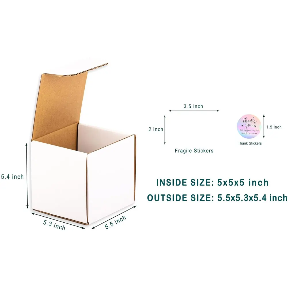 5x5x5 Shipping Box With Lids,5" White Corrugated Cardboard Box Mailers