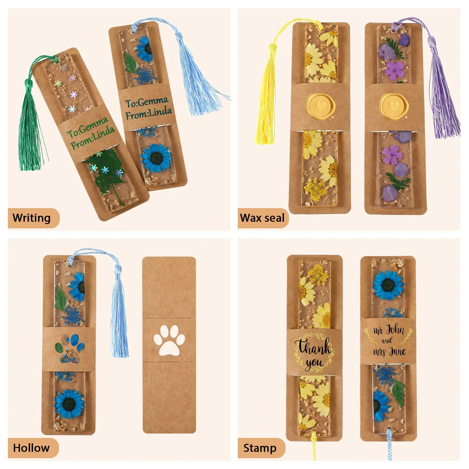 60PCS Blank Kraft Bookmark Holder Sleeves - DIY Display Cards For Resin Bookmarks & Crafts