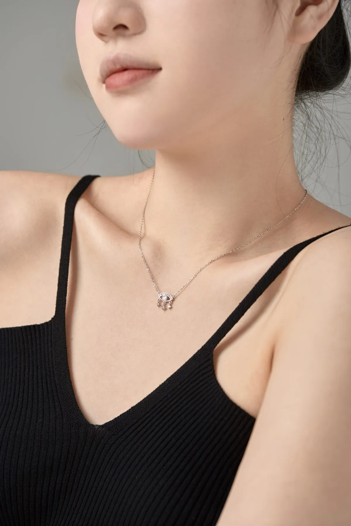 KAKODIY 925 Sterling Silver Customized Exquisite 18K Gold Plated Necklace Simple Evil Eye Tassel Charm Pendant Necklace for Women detail 2