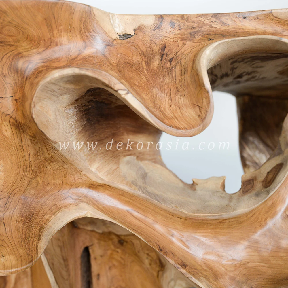 Teak Root Console Table with Carving, Teak Root Tables for Living Room Furniture, Wooden Console Table