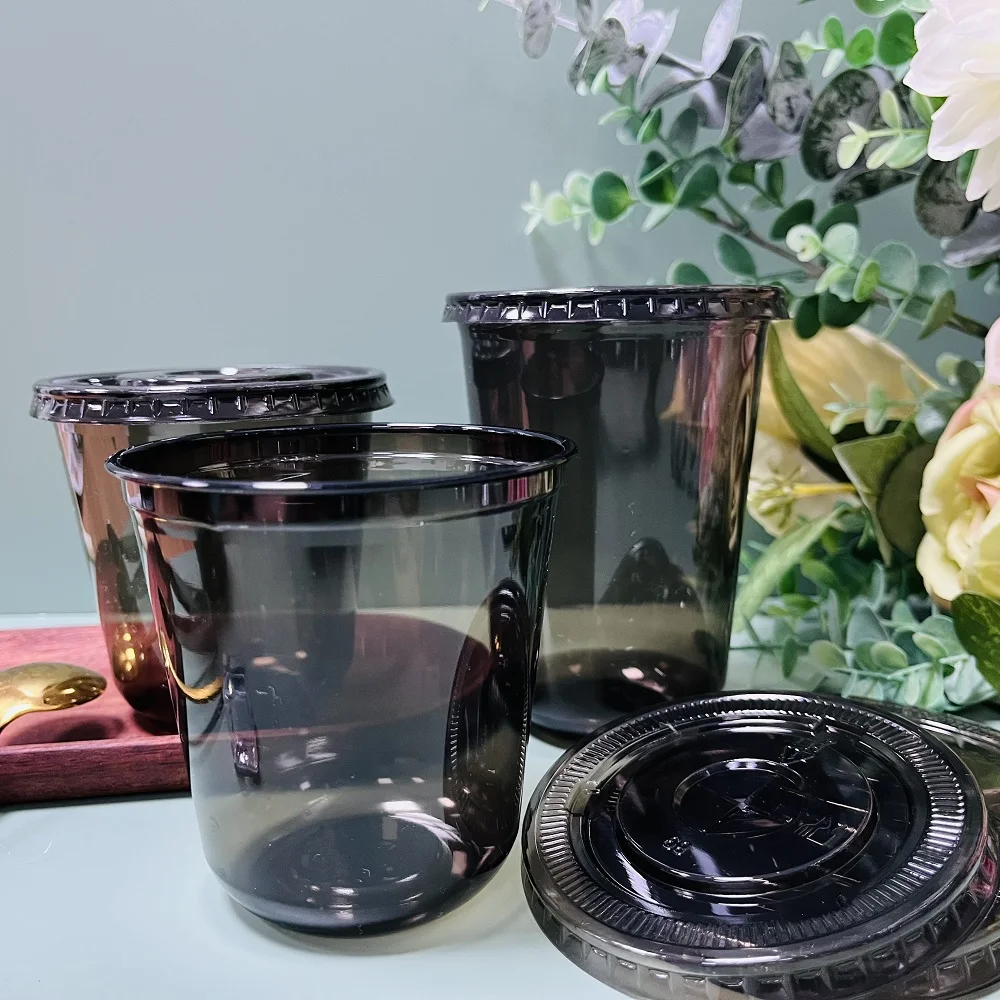 Customized Surface Finish Pp Plastic Cup Food Packaging Customised Pet Black Transparent Cold