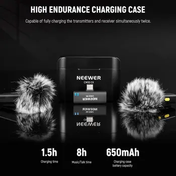 Neewer Wireless Lavalier Microphone Set for Type C, Dual Omnidirectional Condenser Lapel Mics, Noise Canceling, 2 Clip on Mics detail image