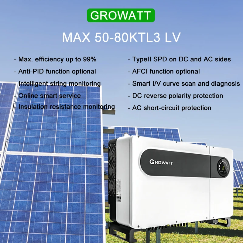 Growatt Inverter Max 50-80ktl3-lv 50kw 3 Phase On Grid Solar Inverter ...