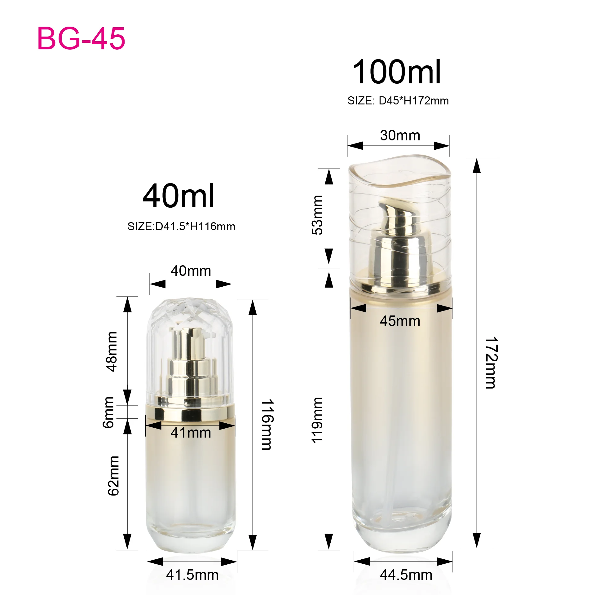 Luxury Skincare Serum Bottle Gold 40ml 100ml Cosmetic Glass Essential