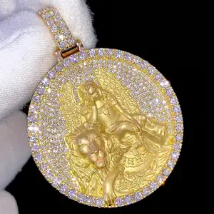Custom Gold Angel Lion Pendant VVS Moissanite Diamonds 925 Silver Rhodium Plated Iced Trendy Christian Hip Hop Jewelry Christmas
