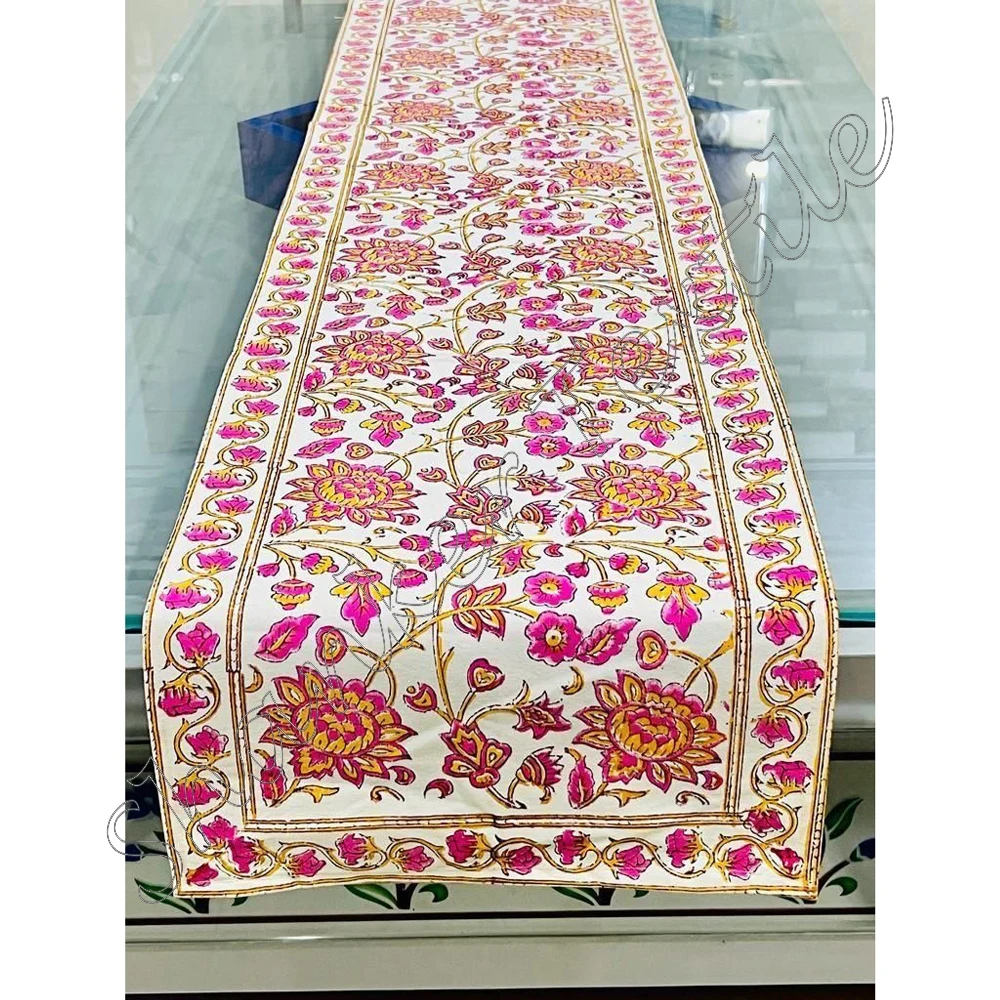 Jaipuri Sanganeri ручной блок прямоугольный стол бегун для печати обеденного стола 100% хлопок индивидуальный