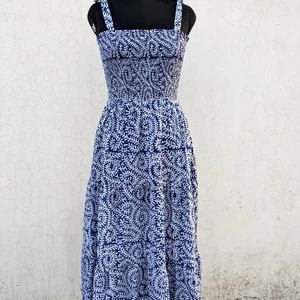 Hand Block Printed Cotton Maxi Dress Floral Handmade Summer Autumn Season Winter Solid Pattern Nonwoven