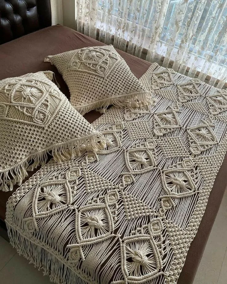 Boho Chic Bohemian Macrame Cotton Handwoven Wedding Lace Macrame Tassel Decoration Bed Runner for Bedroom 6 Boho Chic Bohemian Macrame Cotton Handwoven Wedding Lace Macrame Tassel Decoration Bed Runner for Bedroom - Image 6