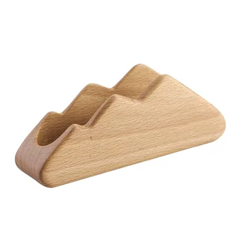 Custom Beech Wood Business Card Display Laser Cut Mountain Design Stand with Holder Case Organizer for Office Desk