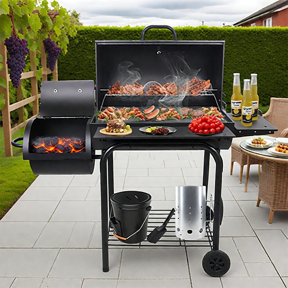 Three Functions Large Barrel Barbecue Smoker Charcoal Barbecue Grill Offset Heavy Duty Grill Bbq Smoker Barrel With Chimney