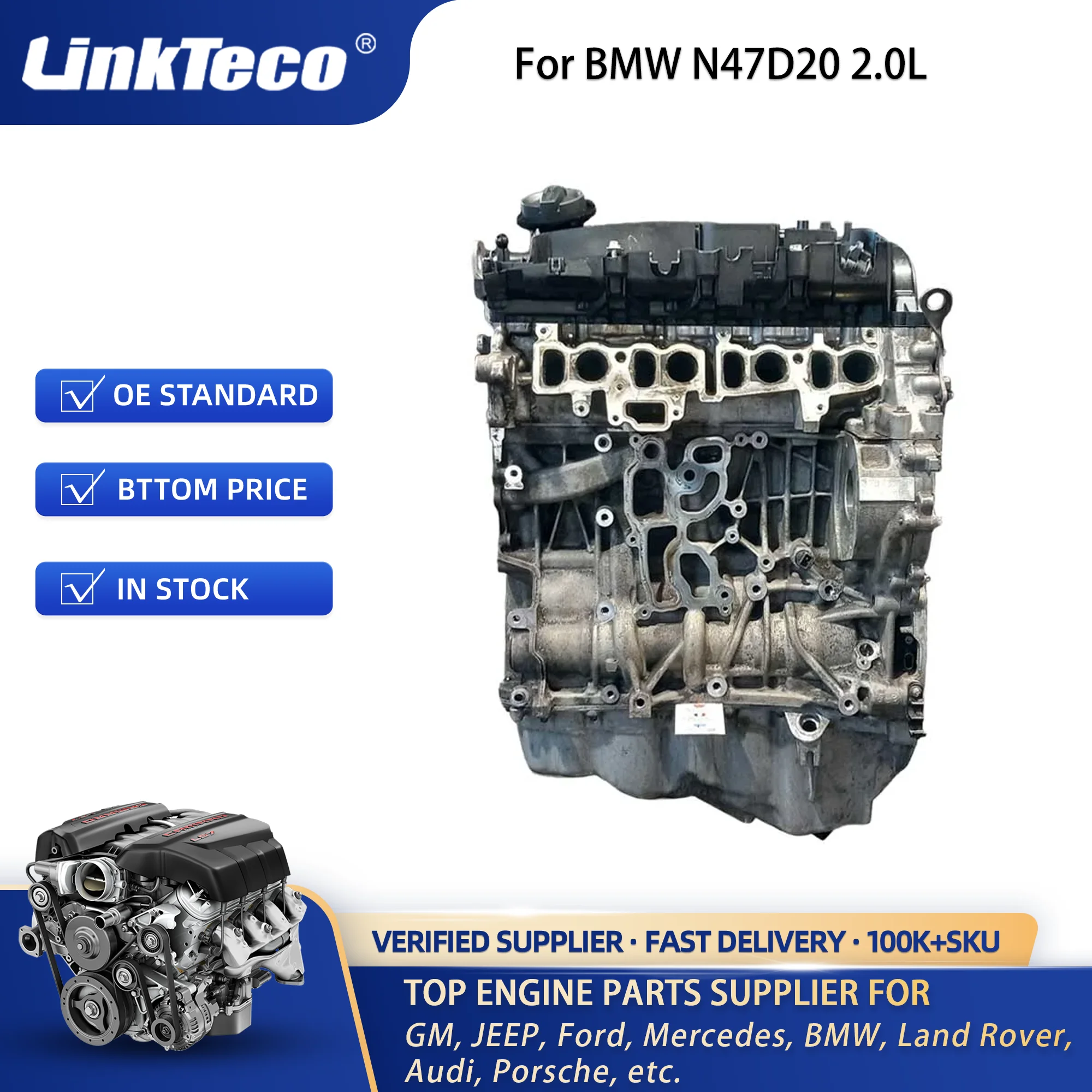 Linkteco High Quality Engine Assembly for Bmw N47D20 2.0L Long Block Diesel Motor N47D20A N47D20C N47D20D