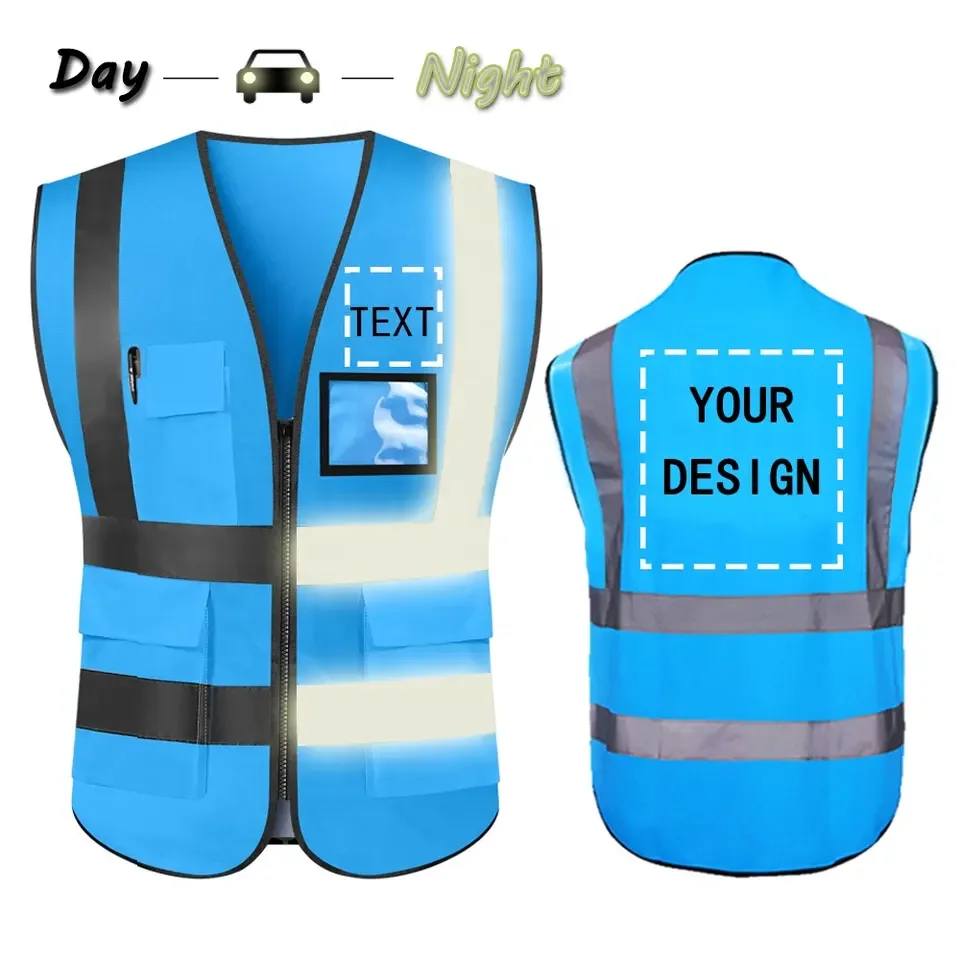 High Visibility Multiple Pockets Security Work Customize All Kinds of Blue Safety Vest Reflective Vest Navy