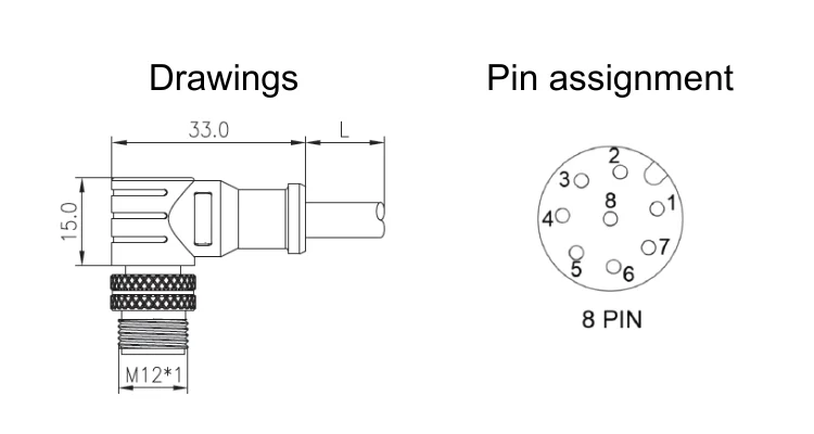8 Pin M12 90 Degree A Code Male Pre-molded Cable - Buy A Code Male