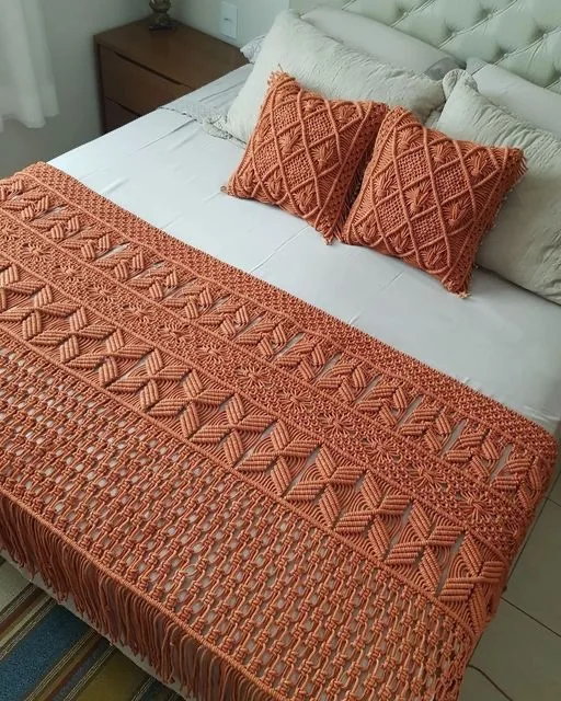 Boho Chic Bohemian Macrame Cotton Handwoven Wedding Lace Macrame Tassel Decoration Bed Runner for Bedroom 2 Boho Chic Bohemian Macrame Cotton Handwoven Wedding Lace Macrame Tassel Decoration Bed Runner for Bedroom - Image 2
