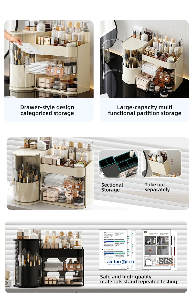product wanuo 3 tier minimalist cosmetic storage chest solid color plastic cosmetic organizer all in one makeup organizer box-2