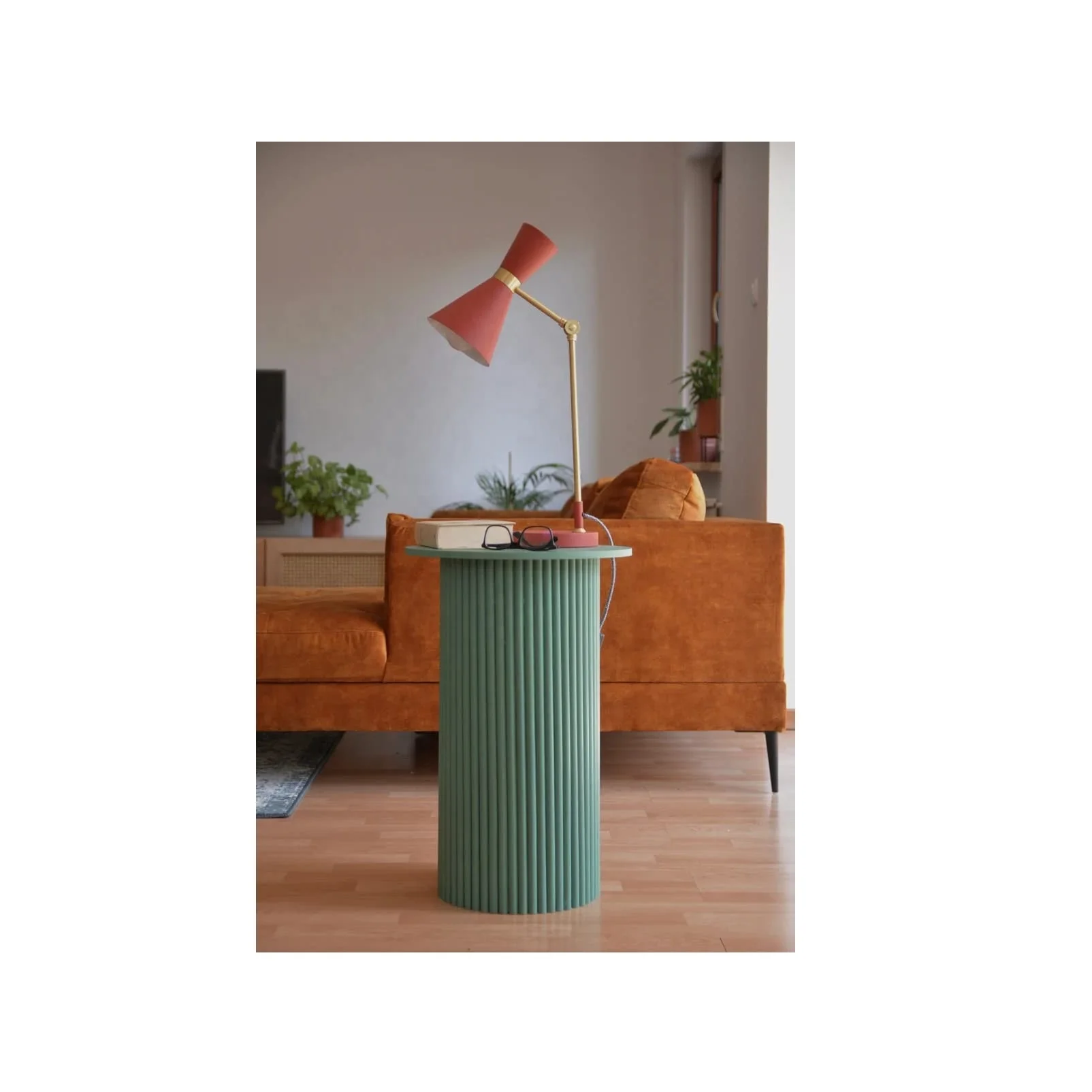 Round Block Engineered Wood Side Table Coffee End Table Modern Plant