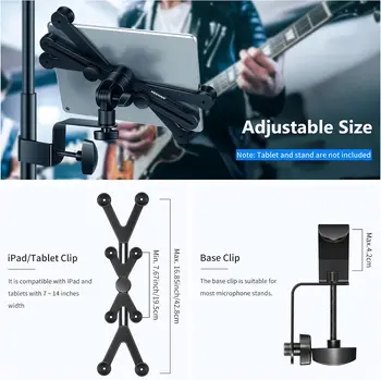 Neewer 7-14 Inches Adjustable Tablet Holder Mount With 360 Degree Swivel Clamp for Connecting With Microphone Stand, Compatible detail image