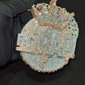 ICEDJEWELZ PT024 925 Sterling High Quality Customized Iced Out Silver Hip Hop Moissanite Pendant with Rhodium/Gold Plating