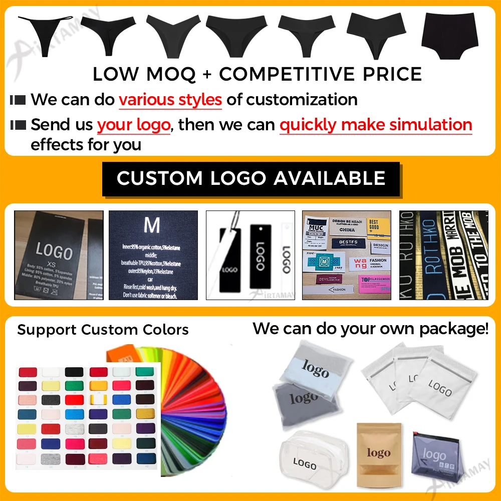 Airtamay Custom Logo Strip G-string T-Back Slip Women Intimate Clcinha Fio Dental Invisible Underwear Seamless Thongs