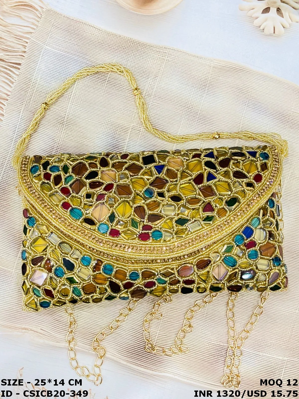 Craftstages International Handcrafted Designer Artisan Crystal Stone Beaded Embroidery Bridal Clutch Bag Multi Color Evening