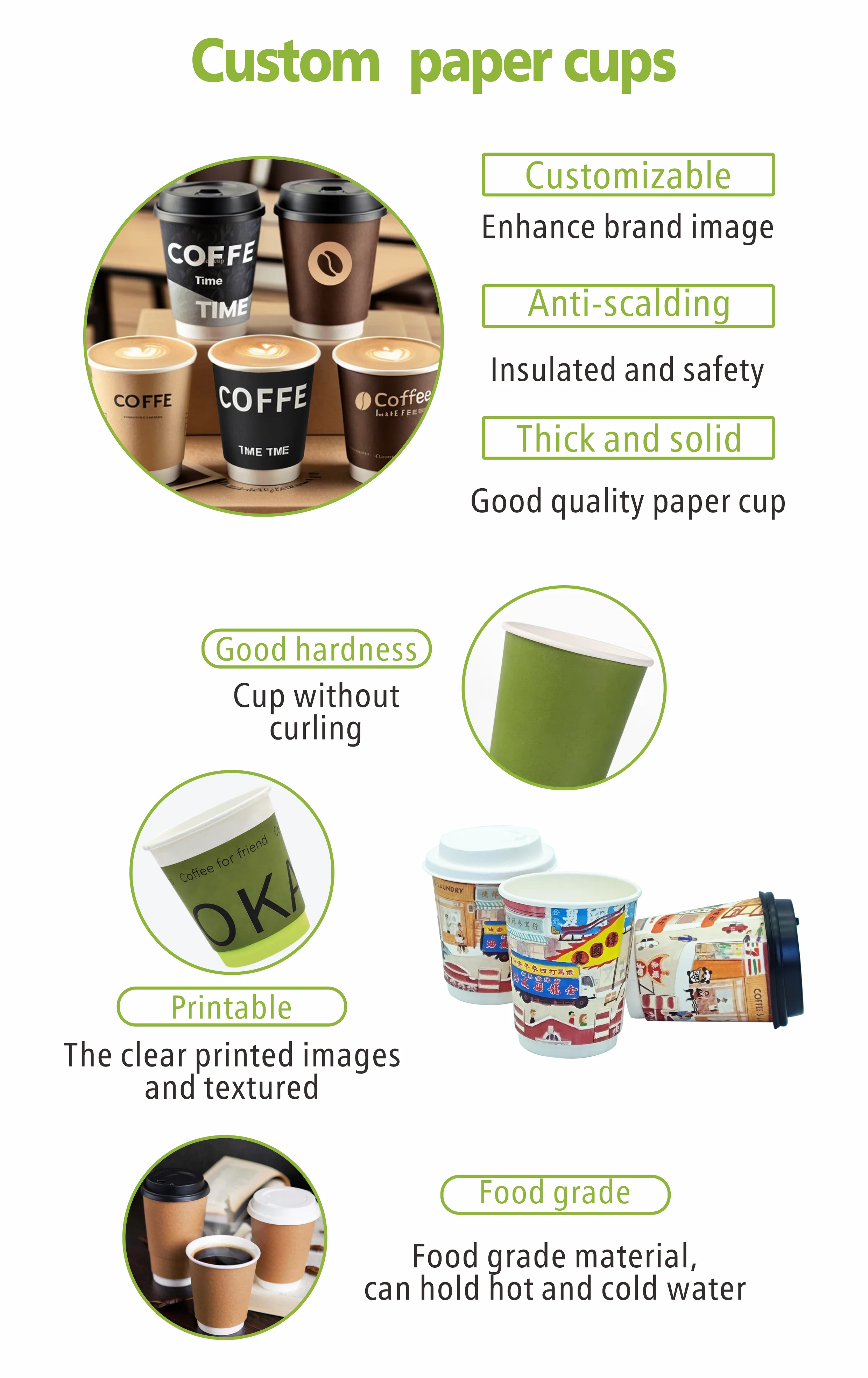 Custom Print Logo Eco Friendly Coffee Paper Cup Biodegradable 8/12/16oz ...