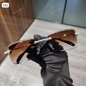 GRA Certified VVS Moissanite Diamond Sunglasses Men Trendy Premium Stainless Steel Rimless Frame Bold Shine Anti-Reflective