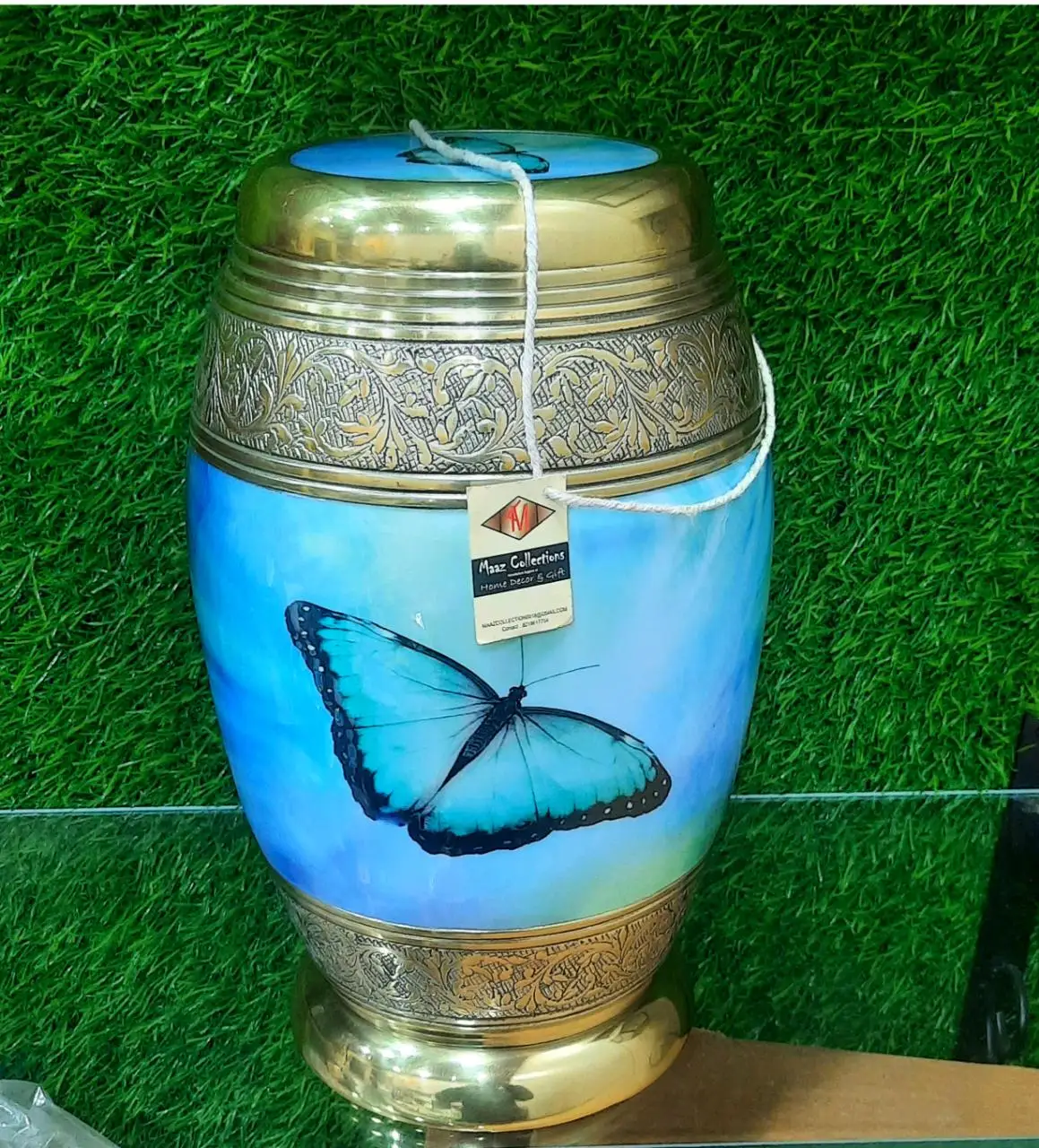 Engraved Blue Marble Cremation Urn For Ashes Big Size For Adult