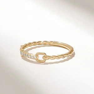 Genuine Grade Luxury Lab Grown Diamond Gold Vintage Party Dainty Twist Rope Chain Ring Low Prices