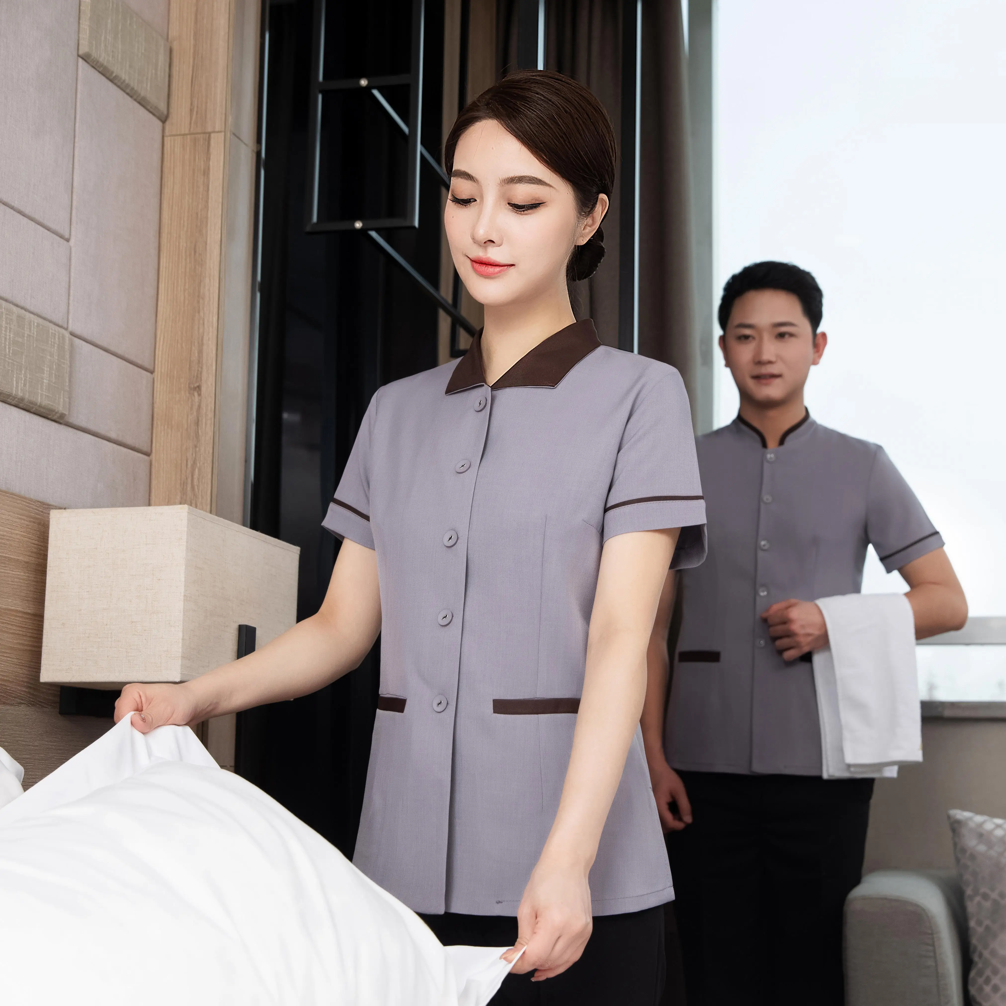 Custom logo Unisex Housekeeping Hotel House Maid Best Cleaning Maid Uniforms Cleaning Near Me