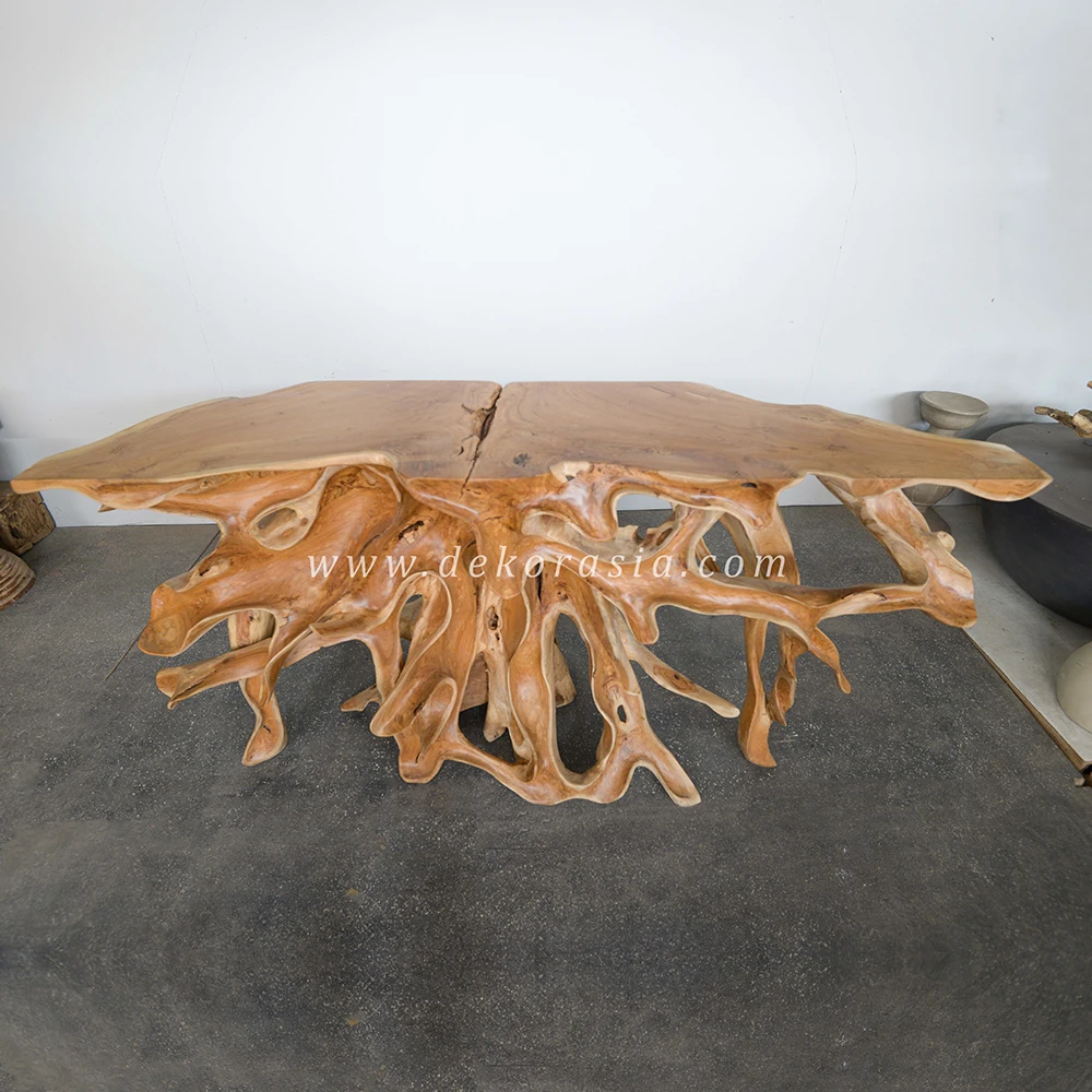 Teak Root Console Table with Carving, Teak Root Tables for Living Room Furniture, Wooden Console Table