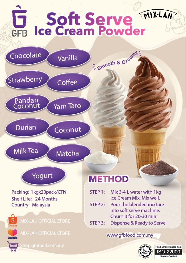 Malaysia Best Wholesale Export Price 1 kg Halal Sweet Instant Matcha Soft Serve Powder for Ice Cream Machine and Horeca