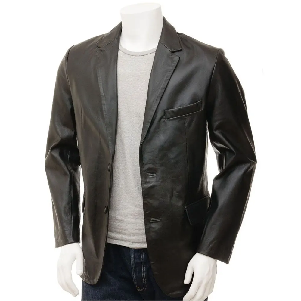 Men's Simple Leather Blazer Custom Made Hot Selling Slim Fit Blazer