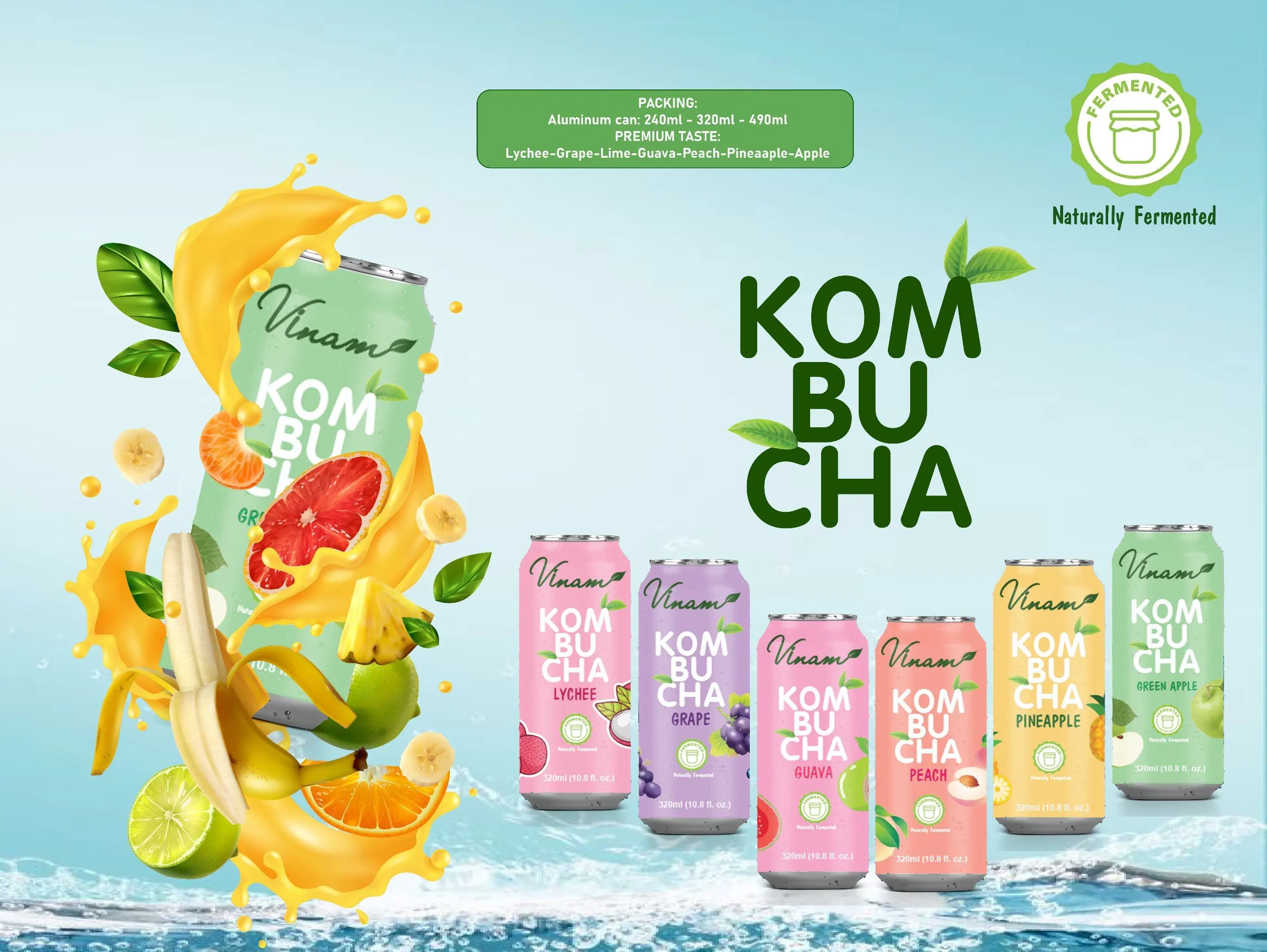 Kombucha Soursop Fruit Juice Drink Rtd Canned 250ml 330ml Oem/odm