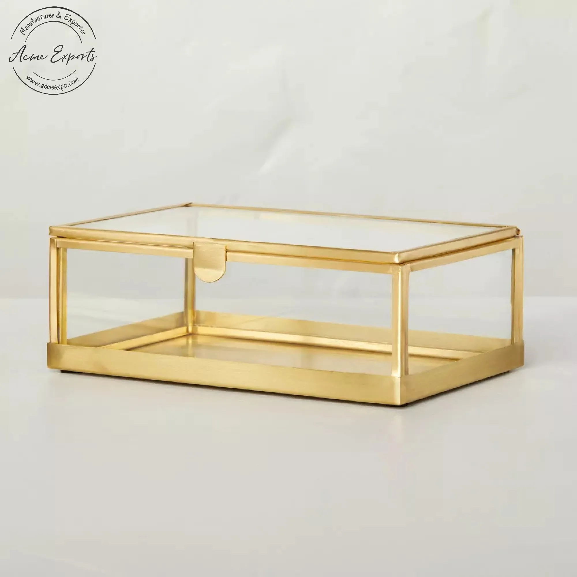 Acme Exports - Elegant Jewelry Box with Clear Glass & Gold