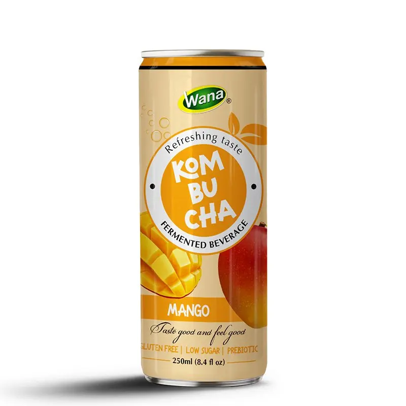 Peach & Lychee Juice Mix With Sparkling Kombucha Drink in 250ml Aluminum Can | Premium Tea Drink- Private Label OEM Beverage