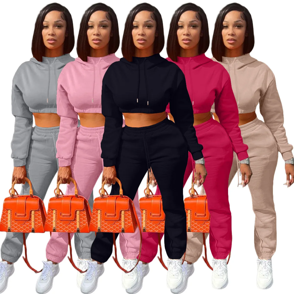 2023 Solid Colors Cotton Fleece Tracksuits Women Tops And Pants Sets ...