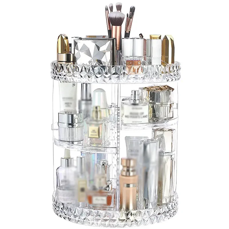 Choice Fun Acrylic 360 Degree Rotating Beauty Makeup Organizer Adjustable Cosmetic Storage Box Transparent Desktop Storage Box
