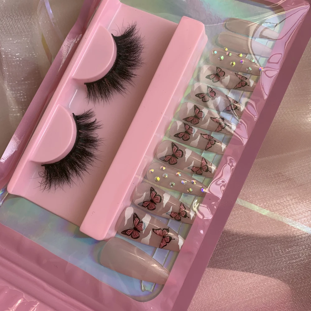 Lashes And Press On Nails Kit Cosmetic Kit With Lashes False Nail