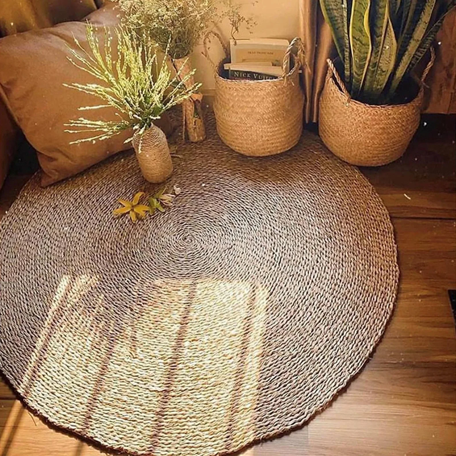 Rustic Plain Natural Seagrass Round Woven Rug Vintage Rug Carpet Mat As