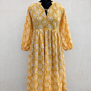 Hand Block Printed Cotton Maxi Dress for Summer Floral Printed Handmade Sustainable for All Season